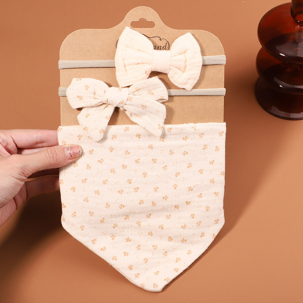 Baby Bow Headband and Burping Cloth Set