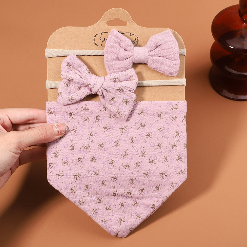 Baby Bow Headband and Burping Cloth Set