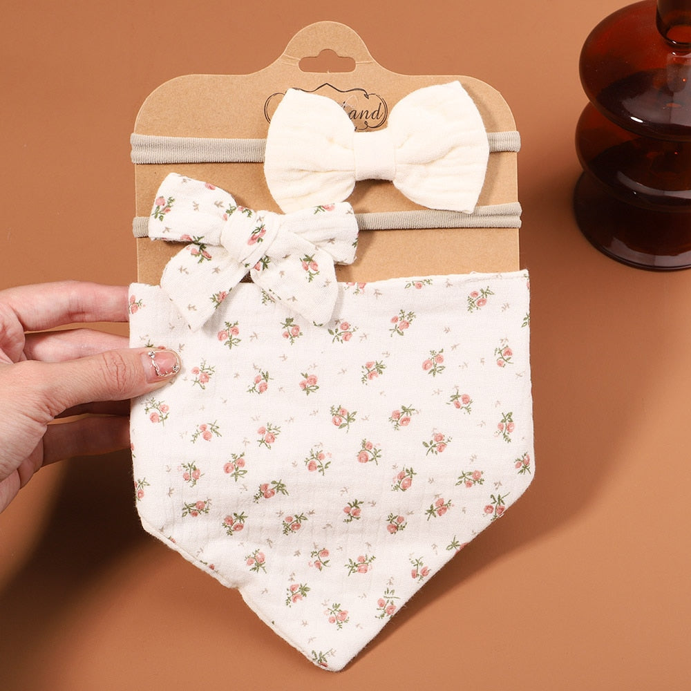 Baby Bow Headband and Burping Cloth Set