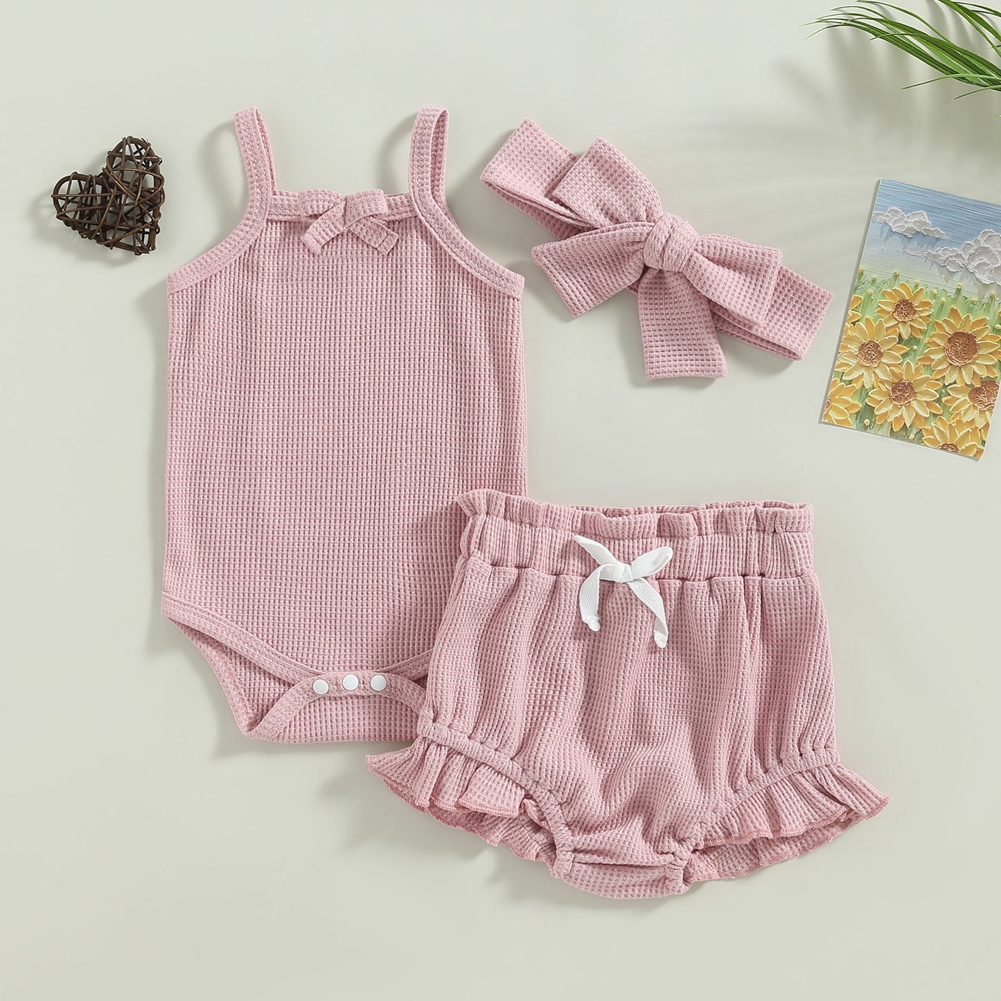 Sleeveless Waffle Knit Romper Set