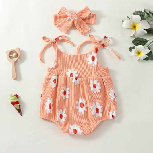 Cute Floral Print Romper & Headband