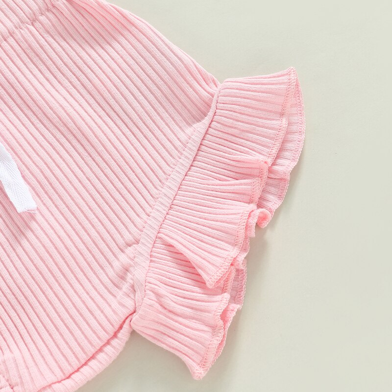 Summer Solid Knit Ruffle Sleeve Set