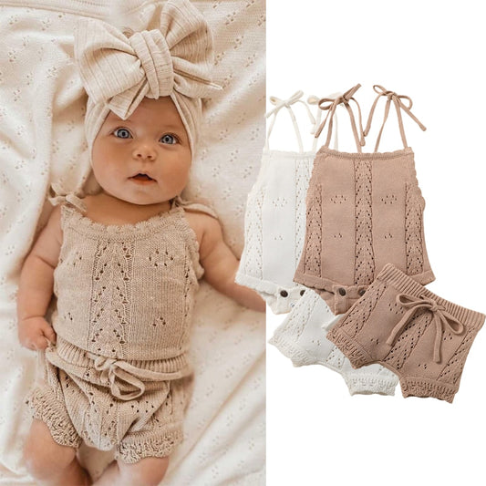 Lace-up Knitted Romper Set